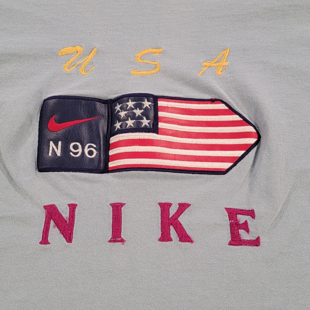 Vintage 90s Nike USA Flag Logo T Shirt Made in USA Blue Single Stitch Men's XL - Picture 3 of 13